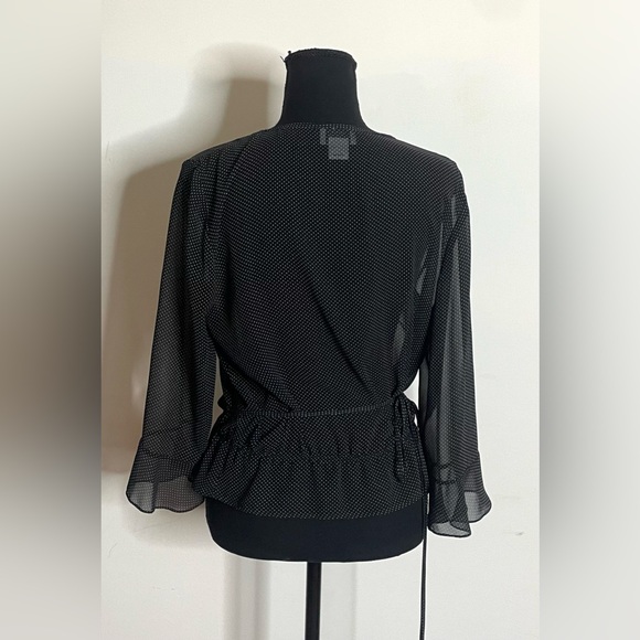 LOFT- Black and White Dotted Wrap Blouse Size 12 - Picture 3 of 5